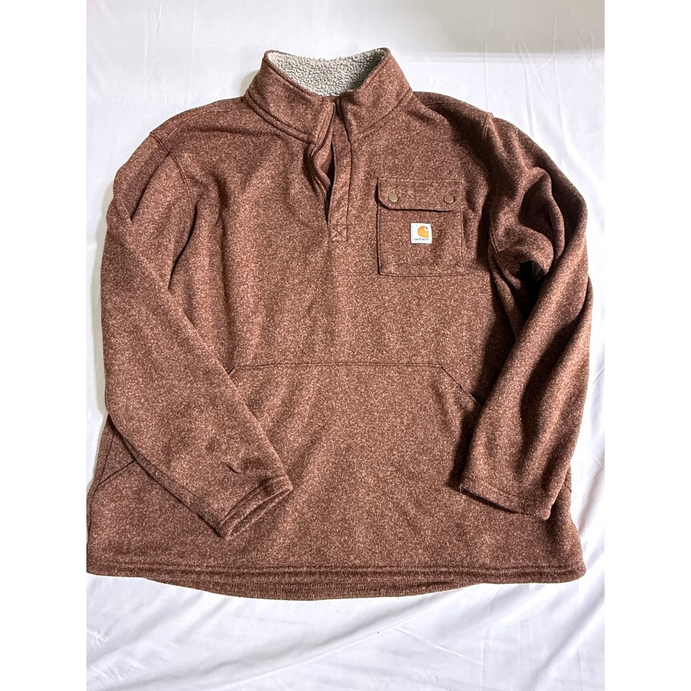 Carhartt Mens 2XL Relaxed Fit Quarter Zip Sherpa Lined Fleece Pullover Brown - Picture 1 of 9
